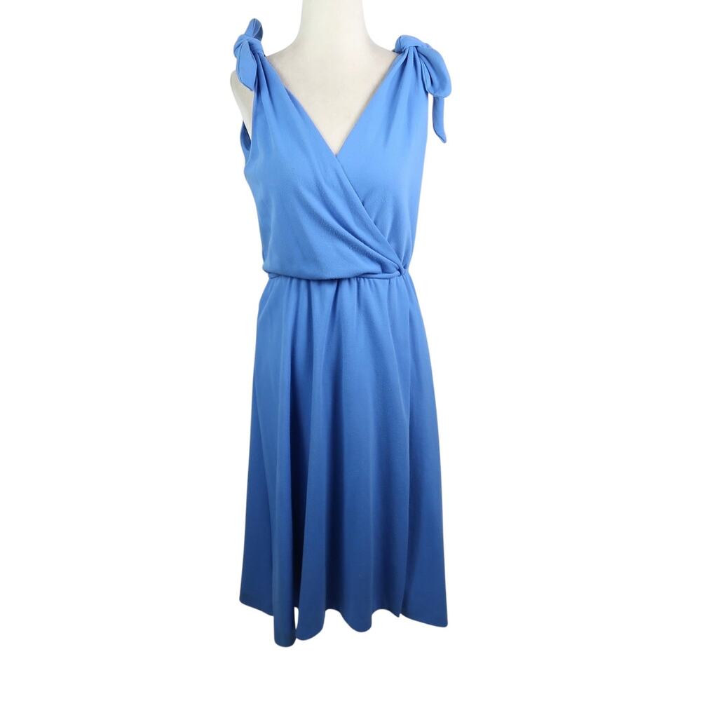 Vintage 80s Starlo Cobalt Blue A-Line Surplice Midi Dress 8
